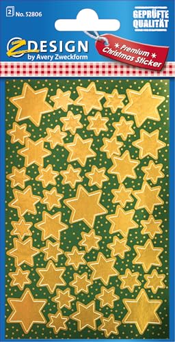 AVERY Zweckform 96 Aufkleber Weihnachten Sterne gold (Made in Germany,...