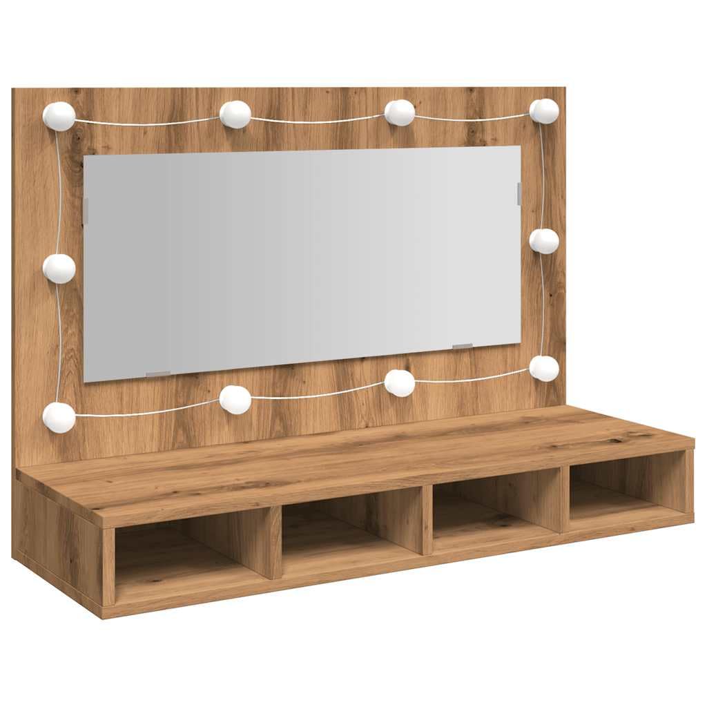 vidaXL Mobiletto a Specchio con LED in Rovere Artigianale 90x31,5x62 cm