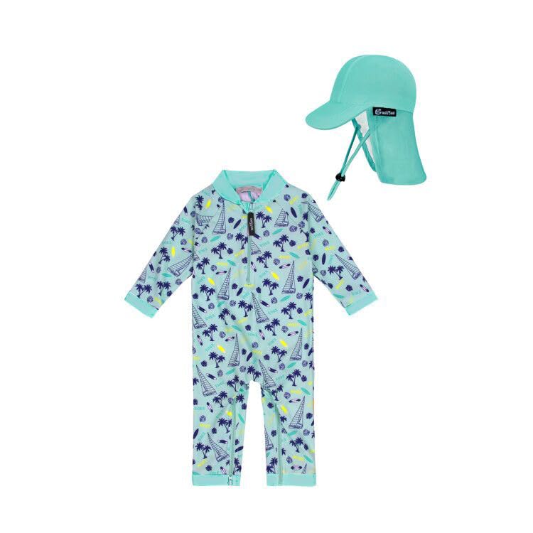 Image of weVSwe Newborn UPF 50+ Baby Boy Swimsuit Toddler Rash Guard Long Sleeve Sun Protection Swimwear with Sun Hat Set 0-3 Years