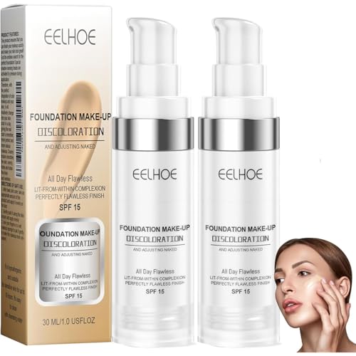 EELHOE Colour Changing Foundation Flawless Eelhoe Colour Changing Mature Skin Foundation Full Coverage Naturally Moisturizing Sunscreen Brighten Mature Skin Makeup Cream Concealer (2PC)