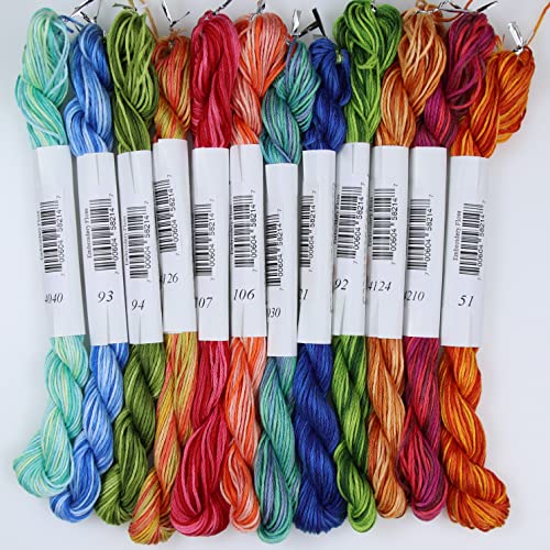 Image of KCS Big skeins of 25 Meters Size 25 Color Variegated Cross Stitch Stranded Threads,12 skeins,11