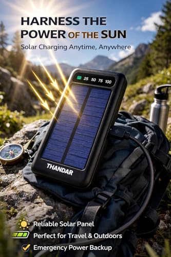 THANDAR Solar Power Bank 10000mAh Fast Charging Waterproof Dual USB with LED Light view 2