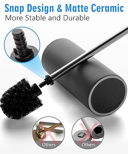 Image of Matt Gray Ceramic Toilet Brush and Holder Set | Freestanding Toilet Bowl Cleaners Brush, Scrubber Brush for Toilet, Bathroom Accessories with Stainless Handle, Deep Cleaning