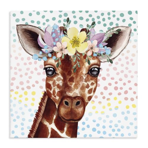 Stupell Industries Chic Giraffe Floral Crown, 24 x 24 Inch Canvas Wall Art