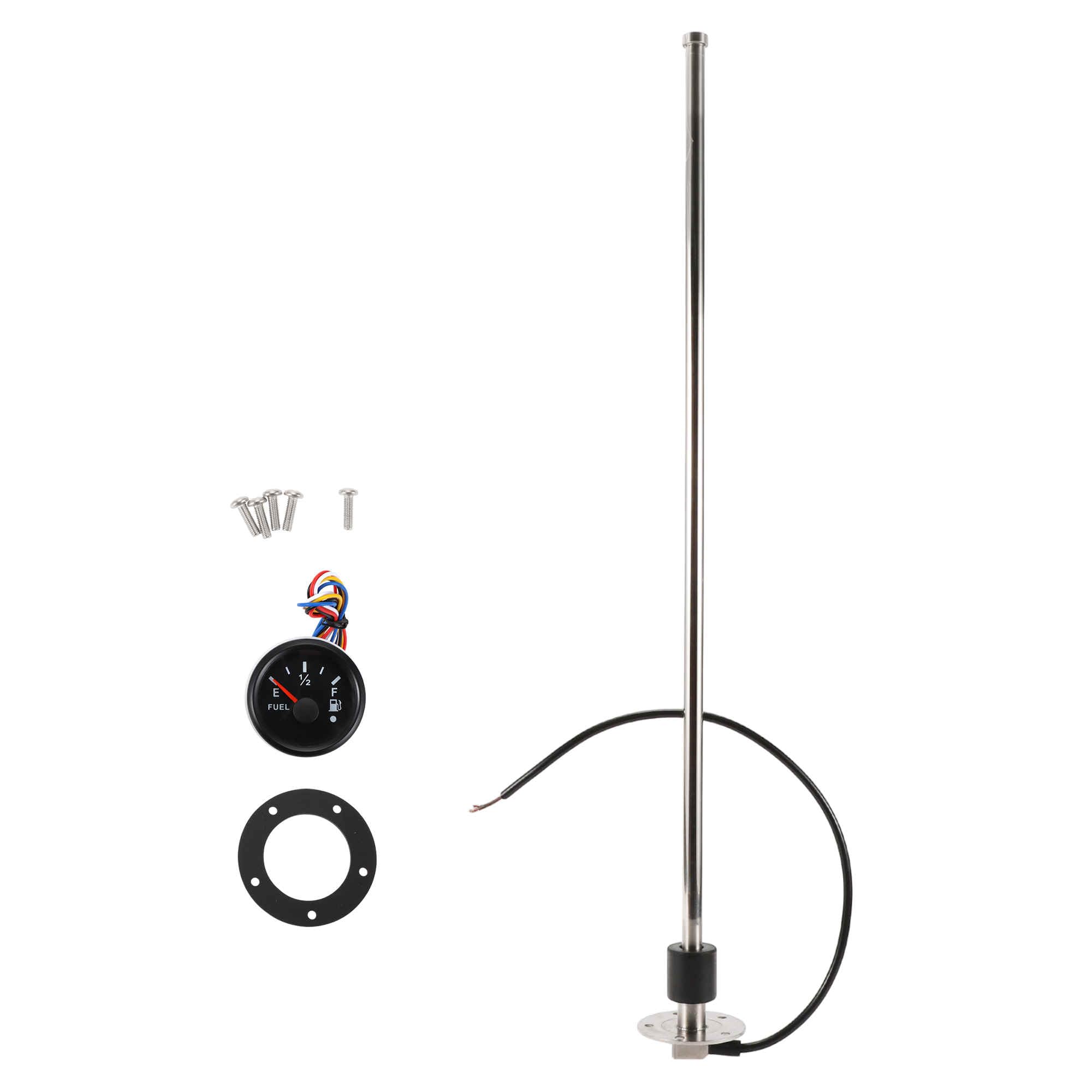 A ABSOPRO Fuel Sending Unit and Gauge Kit 635mm Length Boat Fuel Sending Unit Marine Fuel Sender Unit Metal Black Silver Tone 1 Set 240-33 Ohm