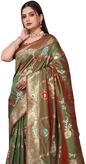 Womens Kanjivaram Banarasi Silk Saree Patola saree with Unstitched blouse piece