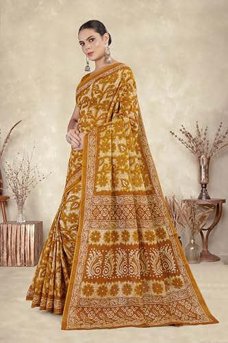 Image of TAMAIRA FASHION Mulmul Pure Cotton Saree For Woman Floral Batik Printed |Office Wear Daily Wear Sarees For Women Without Blouse Piece (Available in 16 Colours)