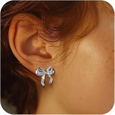 CAROVO Dainty 14K Gold Earring Sets Tiny Cartilage Bow Butterfly CZ Stud Small Chunky Open Hoop Earrings Set Multiple Piercing for Women