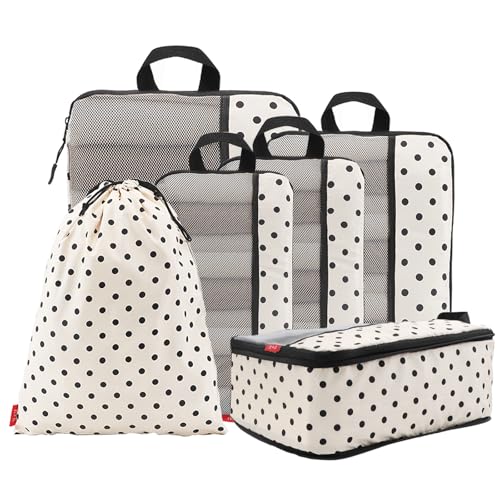 U+U 6 Set Compression Packing Cubes, Travel Organizers (Polka Dot)