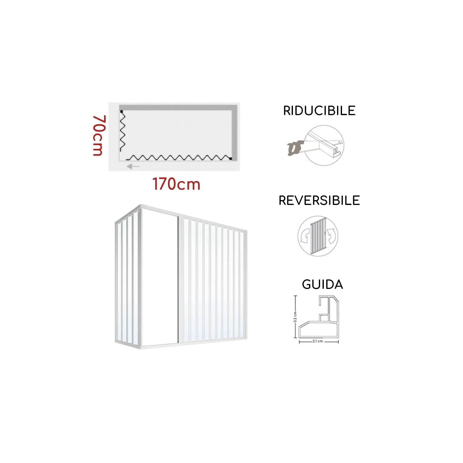 Box Vasca in PVC 70x170 cm a due lati con apertura ad angolo Dublino