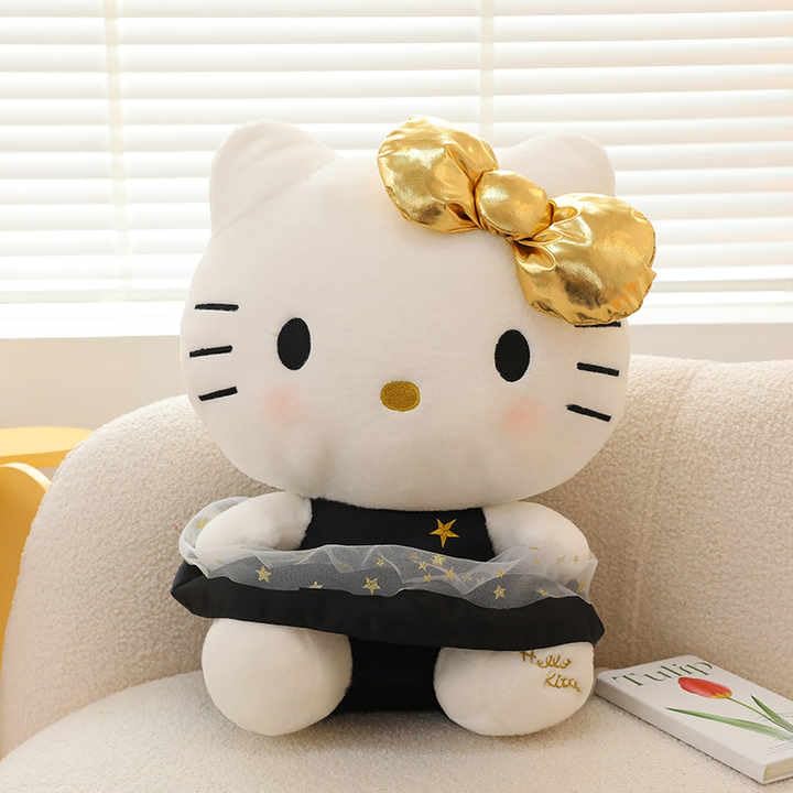 Image of Black Frock Kitty Soft Toy Teddy Bear for Kids Huggable Plush Stuffed Rabbit Ear Animal Plushie Birthday Gifts for Girls Girl Friend Valentine Gift 25 cm