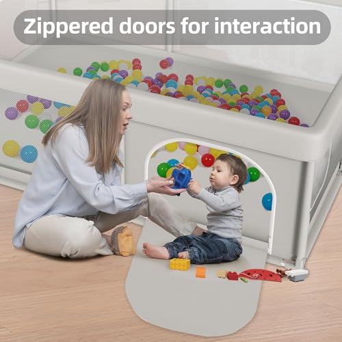 Baby Playpen with Mat 65 x 50 Inch, PlayPen for Babies and Toddlers, Sturdy Safety Play Yard for Indoor & Outdoor with Zipper Gates