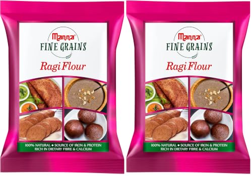 Image of Manna Ragi Flour, 1kg | 100% Natural Finger Millet Flour | Nachni Atta | Kelvaragu Flour | Rich in Calcium & Protein (Pack of 2)