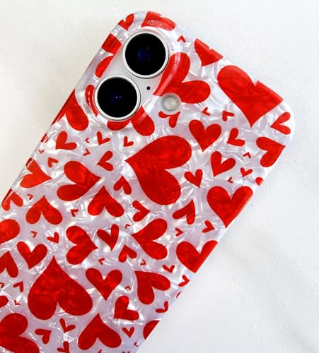 Qokey Compatible with iPhone 16 Case 6.1 Inch, Romantic Red Heart Doodle Design, Shockproof Soft TPU Bumper, Slim Fit Non-Yellowing Glitter Phone Cover, Hot Red Love by Qokey - Used condition - Image 4