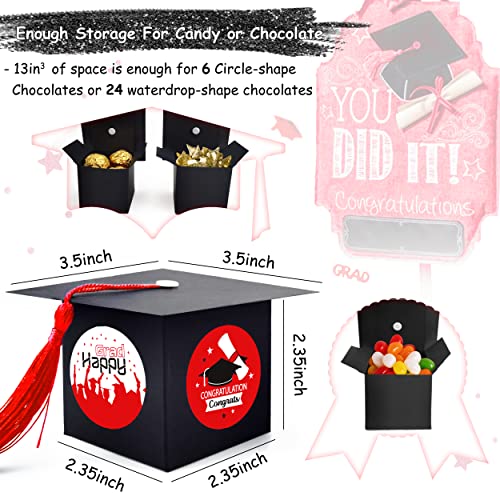 Image of algpty 2023 Graduation Party Favors - 100PCS Red Candy Boxes Bulk with 200PCS Graduation Stickers For Graduation Grad Party Graduation Cap Favor Boxes Set Graduation DIY Gifts for Guests