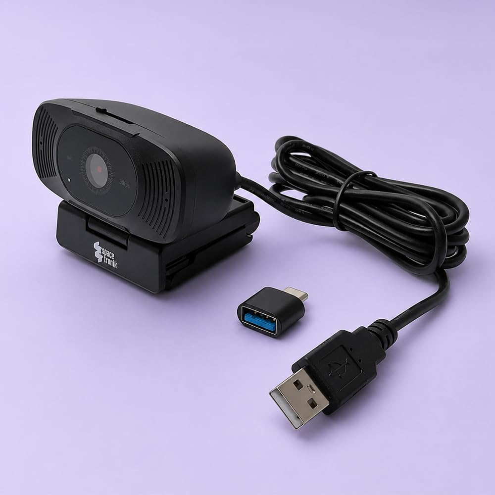 Spacetronik 4K Webcam USB, PC Kamera UHD mit Mikrofon | 4K für Home Office und Streaming, F1.8 für schwaches Licht, Rauschunterdrückung, integrierter Sichtschutz, Plug and Play