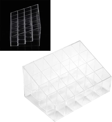 Miniatura 7 de Organizador de lápiz labial transparente de 24 rejillas para caja de almacenamiento de maquillaje, tocador para el hogar, soporte de exhibición de