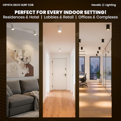 Image of Havells Crysta Deco Surf Cob 12W 3K Gold B,Led-Spotlights,Energy Efficient,Long Life of 25000 Burning Hours,Beam Angle of 36,Metal Body Cob with Integrated Driver,Warm White (3000K)