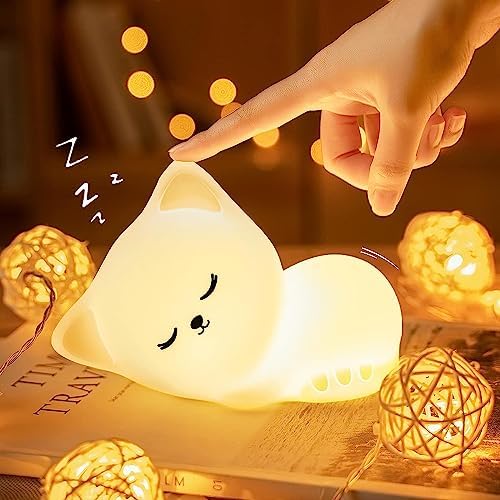 BRIGATTES Silicone Snoring Cat Night Light for Kids- Bunny LED Lamp ...