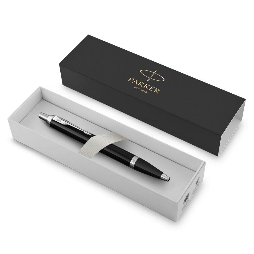 polar-effekt Parker IM - Penna a sfera con incisione, colore nero - cartuccia grande blu con custodia regalo – Idea regalo per compleanno