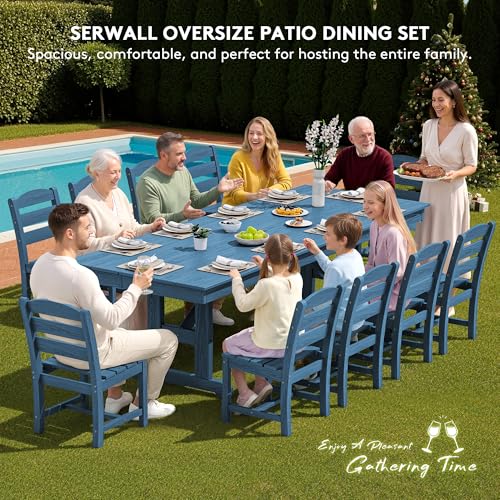 Image of SERWALL Outdoor Armless Dining Chairs Set of 4, All-Weather HDPE Patio Chair with 19.7 inch Widened Seat, for Backyard, Garden, Blue