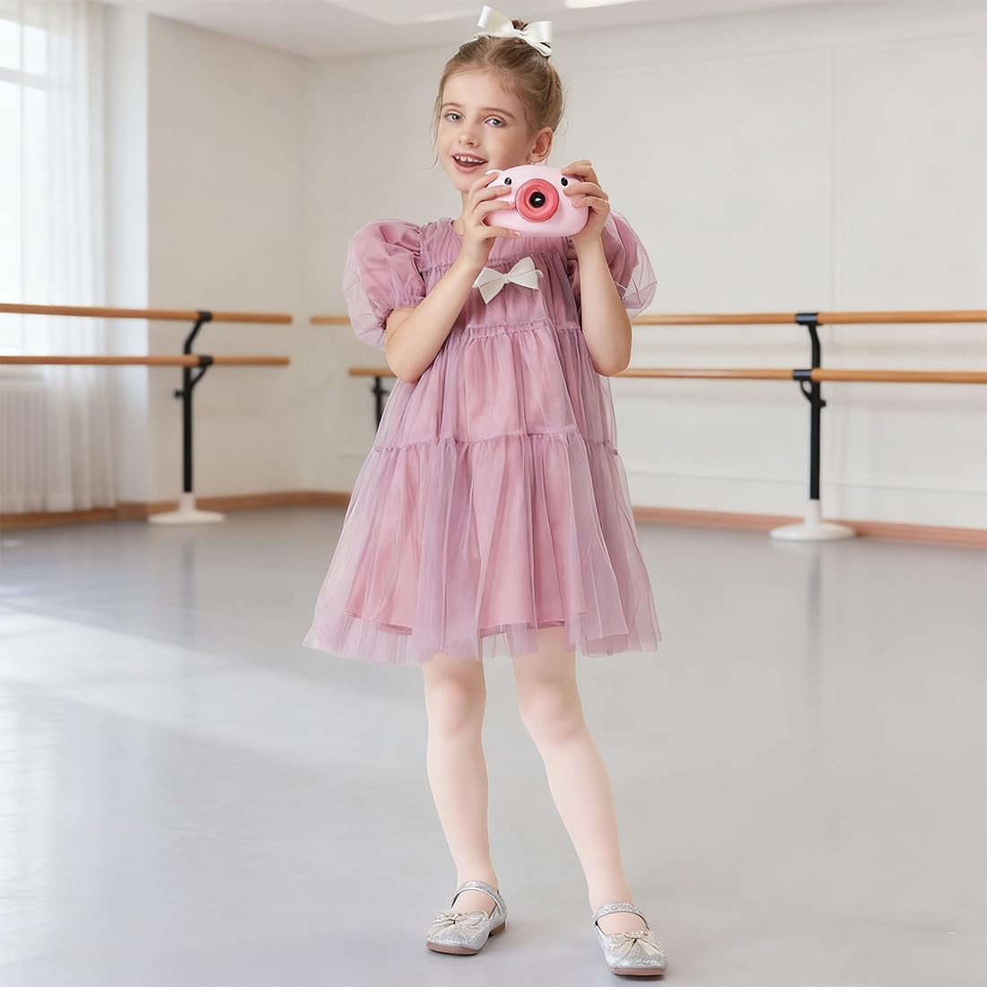Medias de ballet 80D elásticas transpirables para niñas pequeñas Rosa nude