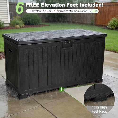 Image of 270 Gallon Outdoor Storage Box, Waterproof Extra Large Resin Deck Box with Lockable Lid for Patio, Pool Equipment, and Cushions, Black
