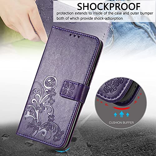 Galaxy J7 2017,J7 Prime,J7 V,J7 Perx,J7 Sky Pro Wallet Case, [Flower Embossed] Premium Pu Leather Wallet Flip Protective Phone Case Cover With Card Slots And Stand For Samsung Galaxy J7 2017 (Purple) #TOP5