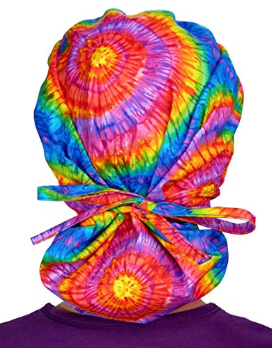 Sparkling Earth Tie Dye - Tye Die - Tye Dye Banded Bouffant Ponytail Classic Surgical Style Scrub Working Cap - Made In The Usa #TOP1