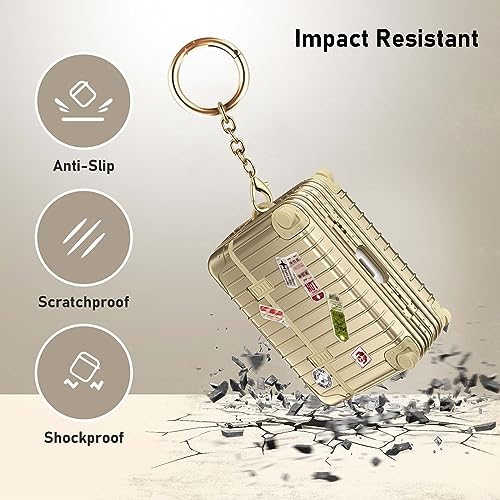 Image of Airpods Pro 2nd Generation Case, V-MORO Cute Suitcase Cover Case for Airpods Pro Travel Luggage Protective Hard Case with Keychain for Men Women - Gold