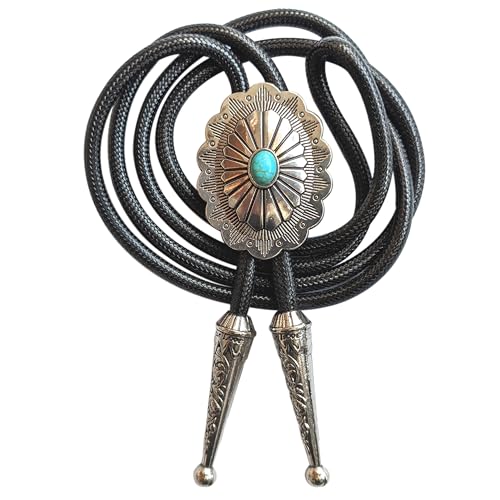 Image of Turquoise Agate Granite BOLO Tie for Men Women Leather Wedding Necklace Western Cowboy Necktie