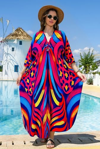 Image of sunforyou Kaftan Dresses for Women Stylish Caftans Plus Size Beach Cover up Soft Loungewear