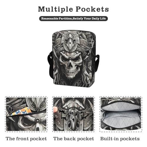 Viking Skull Sling Bag Zipper Closure Crossbody Messenger Bag with Card Phone Passport Compartment 6.6×9.4×2.5 inches2