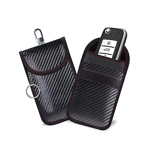 Zufoty Faraday Bag for Key Fob, Car RFID Key Fob Holder, Car RFID Signal Blocking Key Fob Protector, Carbon Fiber Faraday Pouch Key Fob Protector Car Accessories Faraday Bags, Pack of 2
