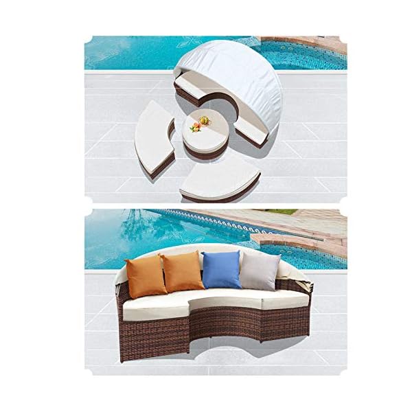 Garden Round Daybed Bed - Poly Rattan Sun Day Sectional Sofa Bed with Table and Canopy - Outdoor Patio Sofa Lounger Set - Modern Sunbed Lounge Furniture - Image 4