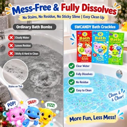 SWCANDY Bath Crackles for Kids 12 Pack Sensory Bath Toys Stocking Stuffers | Christmas for Grandkids Boys Girls with Nontoxic Color-Changing Crystals that Pop Fizz Fully Dissolve and Rinse Clean - image 6
