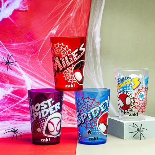 Image of Zak Designs Marvel Spider-Man Nesting Tumbler Set for At Home, 14.5oz Non-BPA Plastic Cups, 4-Pack (Spidey and His Amazing Friends)