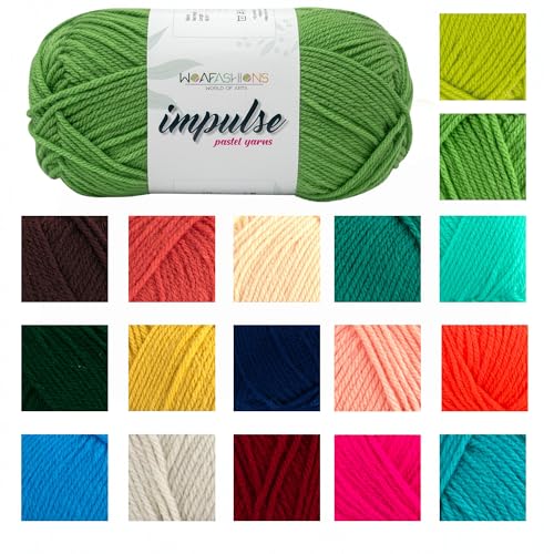Image of WOAFashions Impulse Hand Knitting & Crochet Yarn, Premium Acrylic, 4 : Medium (Pear Green) (4x100gms / 14.1oz)