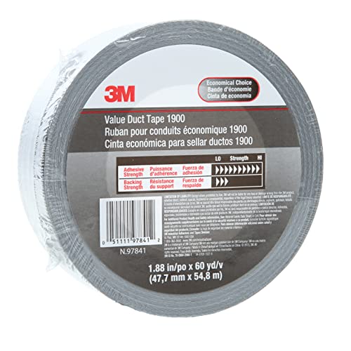 3M Value Duct Tape 1900, Silver Color, Thin Duct Tape, High Tack Adhesive, Moisture Resistant, 1.88 in x 60 yd, 5.8 mil, Individually Wrapped Conveniently Packaged