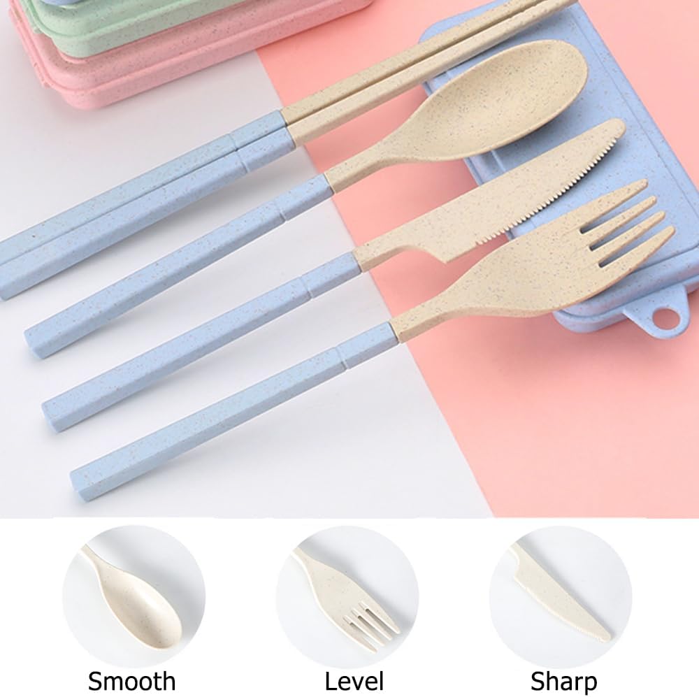 Ouliget Collapsible Reusable Utensils Set with Portable Case,Wheat Straw Utensils Include Spoon Knife Forks Chopsticks,Portable Cutlery for Travel Picnic Camping,2 Pieces