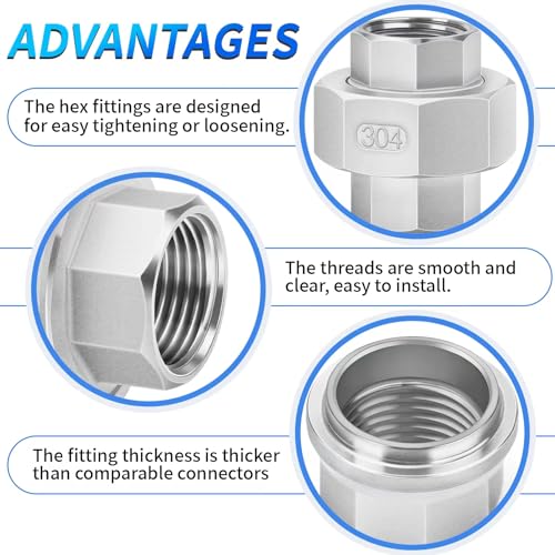 Image of ChillWaves 304 Stainless Steel Cast Pipe Fitting, Union，1-1 /4 inch NPT Female Thread Adapter(1-PACK)