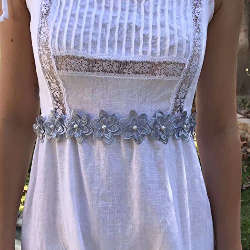 One Yards Flower Pearl Beaded Embroidered Flower Lace Ribbon Trim #TOP3