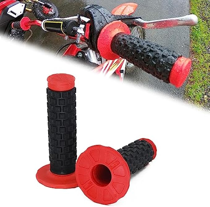 2pcs 7/8" Universal Motorcycle Hand Bar Grips Pillow Grip Anti-Slip Rubber Racing Grip for Dirt Bike Motocross CR80R/85R, CRF150R, CR125R/250R, CRF450R（Red）