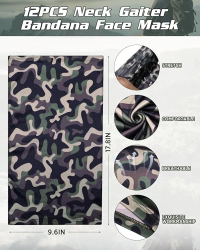 Image of Cuffbow 12 Pack Neck Gaiters Face Mask Balaclava for Men Women Cooling Neck Gaiter Summer UV Protection Scarf