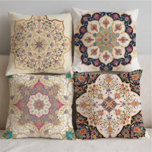 Housse coussin extérieur 60x60cm imperméable en lin imprimé rétro - 3