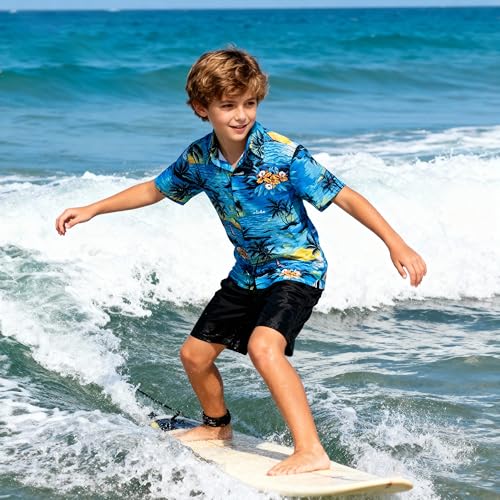 Weecreeture Boy's Button Down Hawaiian Shirt Short Sleeve, Kids Summer Beach Hawaiian Shirts for Boys for 11-12 Years（Blue Sea Island） by Weecreeture - Used condition - US$11.05