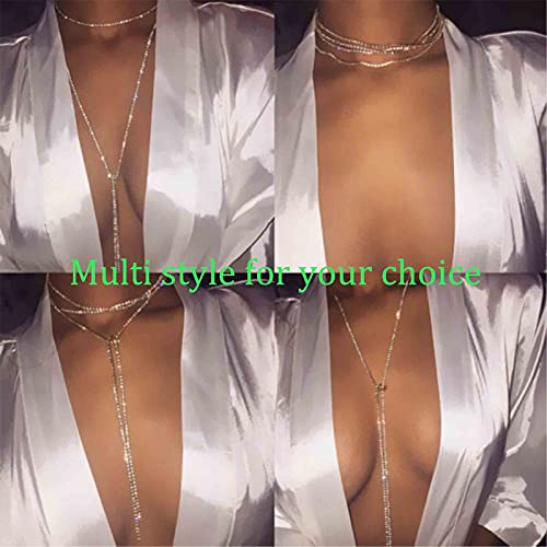 Bling Tennis Chain Necklace Silver Long Rhinestone Choker Necklace CZ Lariat Y Necklace Tie Up Necklace for Women Nightclub Body Chain Jewelry2