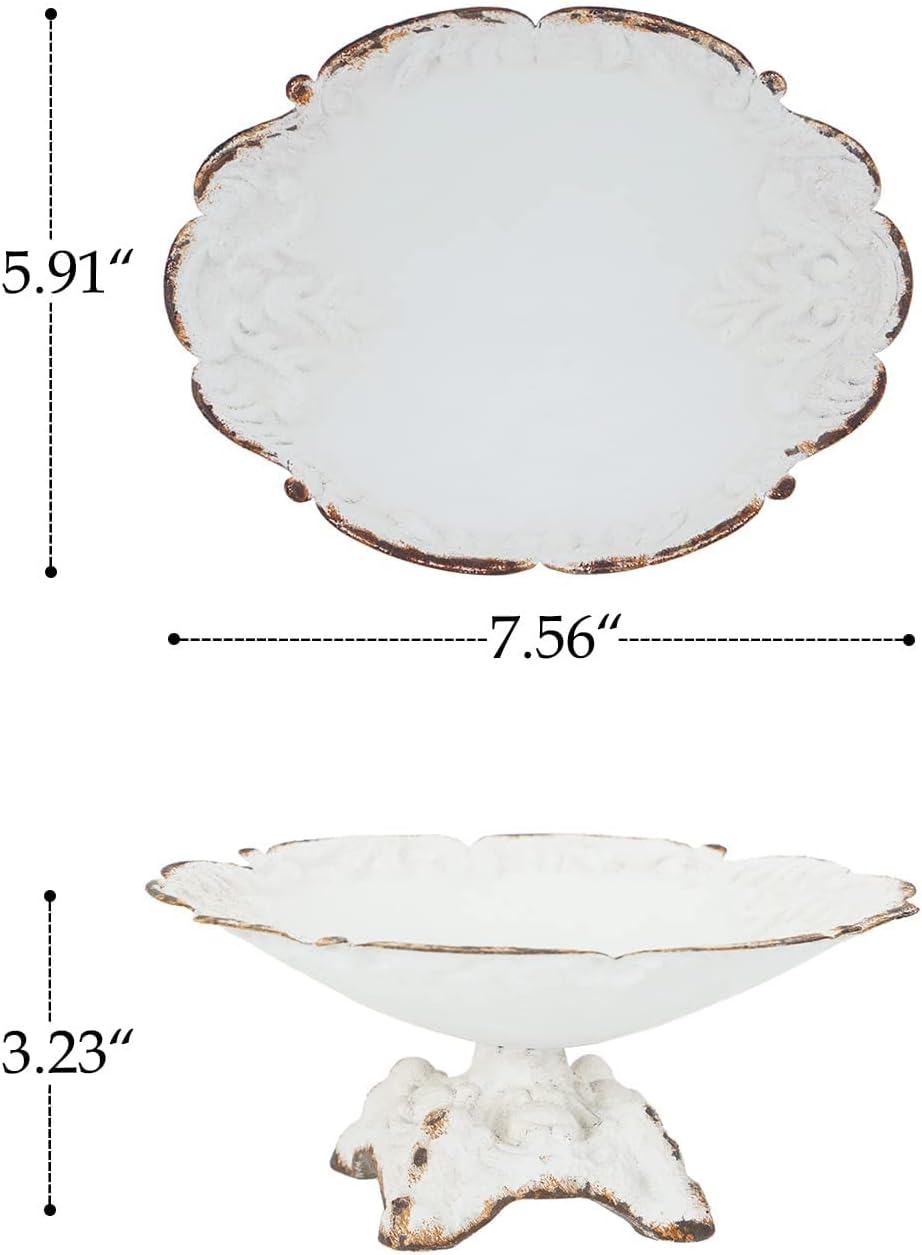 NIKKY HOME Rustic French Jewelry Tray Decorative Border Trinket Dish Vintage Ring Holder Bowl for Bracelet Earring Necklace Organizer Metal Display Plate Handmade Gift for Women Girl, White