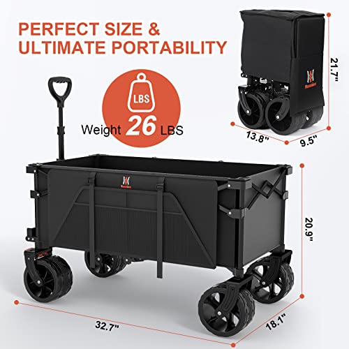 Navatiee Collapsible Folding Wagon, Beach Wagon Cart Heavy Duty Foldable With Big Wheels, Utility Grocery Wagon With Side Pocket And Brakes For Camping Garden Sports, T1 #TOP5