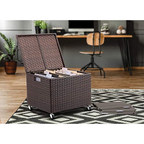 Birdrock Home 11517 Rolling File Box - Storage Cabinet With Wheels - Weatherproof Rattan-Style Resin Deck Chest thumb #1